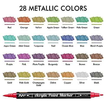 28 Metallic Colors Dual Tip Acrylic Paint Markers – Perfect for All Surfaces!
