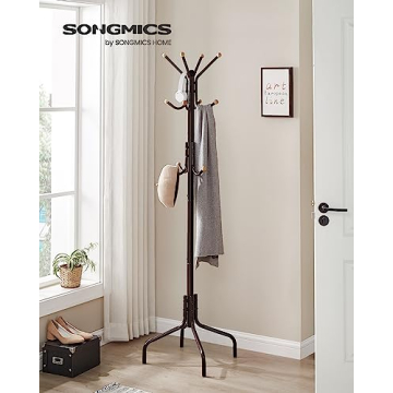 SONGMICS 12-Hook Freestanding Coat Rack Coffee Brown Organizer