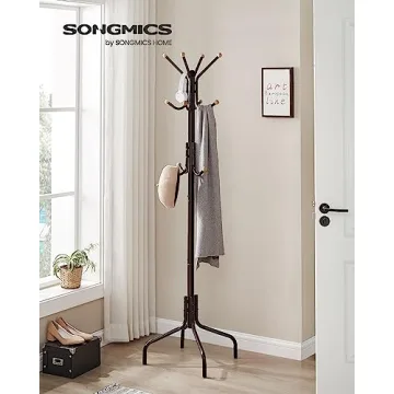 SONGMICS 12-Hook Freestanding Coat Rack Coffee Brown Organizer