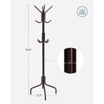 SONGMICS 12-Hook Freestanding Coat Rack Coffee Brown Organizer
