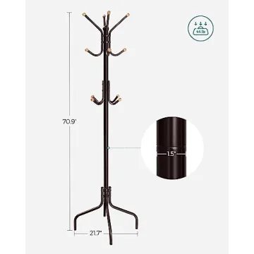 SONGMICS 12-Hook Freestanding Coat Rack Coffee Brown Organizer