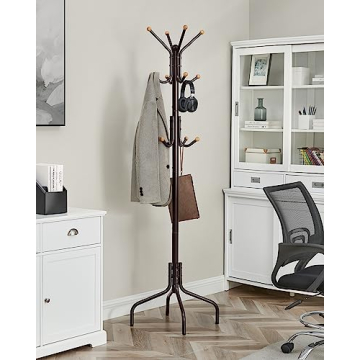 SONGMICS 12-Hook Freestanding Coat Rack Coffee Brown Organizer