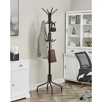 SONGMICS 12-Hook Freestanding Coat Rack Coffee Brown Organizer