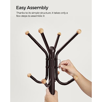 SONGMICS 12-Hook Freestanding Coat Rack Coffee Brown Organizer