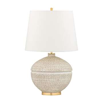 Hudson Valley Lighting Katonah - 1-Light Table Lamp- Gold Leaf Finish - White Belgian Linen Shade