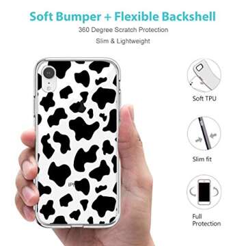 CREFORKIAL for iPhone 12/12 Pro Case Clear with Four Corner Reinforced Shockproof for iPhone 12/12 Pro Cell Phone Case for iPhone 12/12 Pro Cover Cases Thin Soft TPU Protective-Cute Black 2.0 Cow