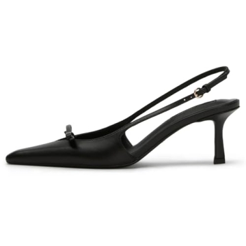 MAVMAX Black Slingback Heels: Elegant Bow Pointed Toe Stilettos for Women