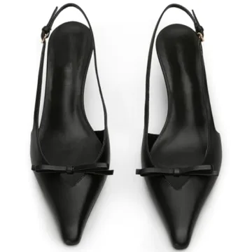 MAVMAX Black Slingback Heels Elegant Bow Pointed Toe Stilettos