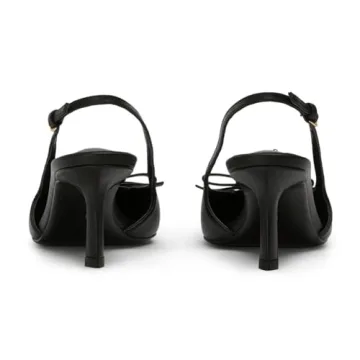MAVMAX Black Slingback Heels Elegant Bow Pointed Toe Stilettos