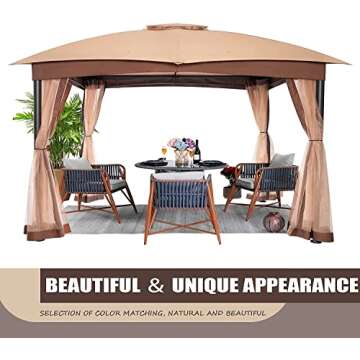 Gazebo for Patio, FAB BASED 10x12 Gazebo, Double Vent Canopy Gazebo, Outdoor Gazebo with Privacy Net...