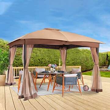 Gazebo for Patio, FAB BASED 10x12 Gazebo, Double Vent Canopy Gazebo, Outdoor Gazebo with Privacy Netting, Easy Setup Patio Pavilion with Steel Frame Strong Legs for Lawn, Backyard, and Deck(Khaki)