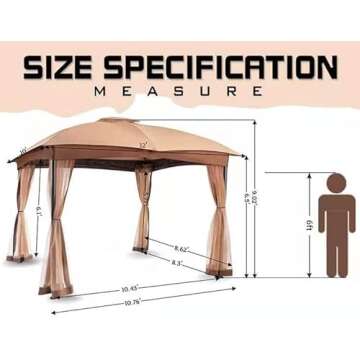 Gazebo for Patio, FAB BASED 10x12 Gazebo, Double Vent Canopy Gazebo, Outdoor Gazebo with Privacy Netting, Easy Setup Patio Pavilion with Steel Frame Strong Legs for Lawn, Backyard, and Deck(Khaki)