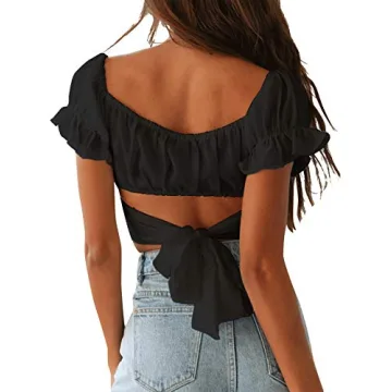 LYANER Women's Off Shoulder Ruffle Crop Top Summer Blouse