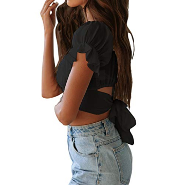 LYANER Women's Off Shoulder Ruffle Crop Top Summer Blouse
