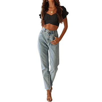 LYANER Women's Off Shoulder Ruffle Crop Top Summer Blouse