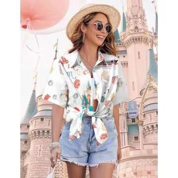 Magical Shirt for Women Magic Hawaiian Shirts Funny Castle Graphic Tee Family Holiday Vacation Butto...