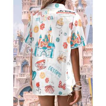 Magical Shirt for Women Magic Hawaiian Shirts Funny Castle Graphic Tee Family Holiday Vacation Button Up Tops
