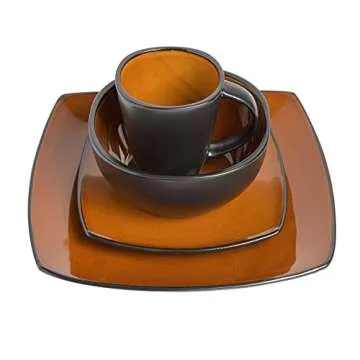 Gibson Soho Lounge Square Reactive Glaze Stoneware Dinnerware Set, Service for 4 (16pc), Amber