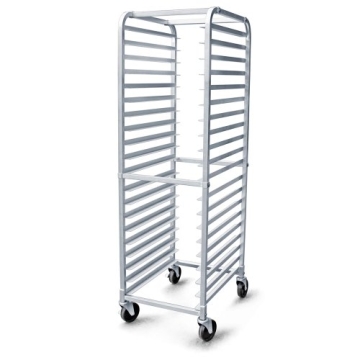 New Star Foodservice Aluminum 20-Tier Sheet Pan Rack with Brake Wheels for Easy Transport