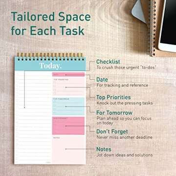 S&O Daily Planner Notepad for Productivity - 52 Page Office To Do List - Undated Coiled Note paper Organizer - Spiral Desk Notebook Perfect for Setting Goals, Task Planning and Organisation - Set of 4