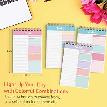 S&O Daily Planner Notepad for Productivity - 52 Page Office To Do List - Undated Coiled Note paper Organizer - Spiral Desk Notebook Perfect for Setting Goals, Task Planning and Organisation - Set of 4