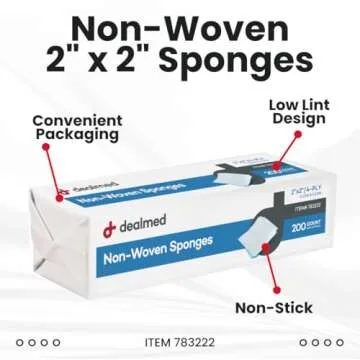 Dealmed 2" x 2" Non-Woven Gauze Sponges - 4-Ply All-Purpose Non-Sterile Pads, Absorbent Dental Gauze...
