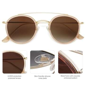 SOJOS Retro Round Polarized Sunglasses for All Styles