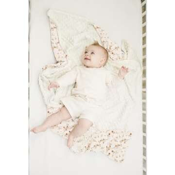 Konssy Baby Blankets for Unisex Boys Girls, Super Soft Nursery Minky Blankets with Muslin Cotton Front and Dotted Fleece Backing, Printed Bed Throws Newborn