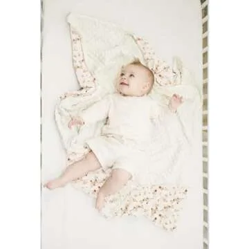 Konssy Baby Blankets for Unisex Boys Girls, Super Soft Nursery Minky Blankets with Muslin Cotton Front and Dotted Fleece Backing, Printed Bed Throws Newborn