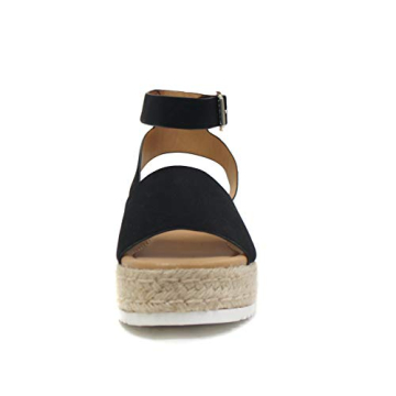 Soda Topic Open Toe Buckle Ankle Strap Espadrilles Flatform Wedge Casual Sandal (Black, us_footwear_size_system, adult, numeric, medium, 8)