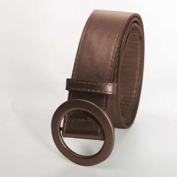 Womens Plus Size Leather Belts Wide Belts Fashion Belts for Dress (Circle Brown 1, 2XL)