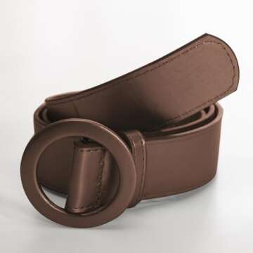 Womens Plus Size Leather Belts Wide Belts Fashion Belts for Dress (Circle Brown 1, 2XL)