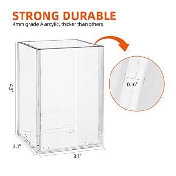 Richboom Clear Acrylic Pen Pencil Holder Cup, Makeup Brush Storage Organizer, Desk Accessories Holder Desktop Stationery Organizer for Office School Home Supplies