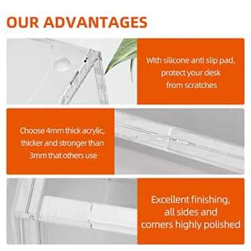 Richboom Clear Acrylic Pen Pencil Holder Cup, Makeup Brush Storage Organizer, Desk Accessories Holder Desktop Stationery Organizer for Office School Home Supplies