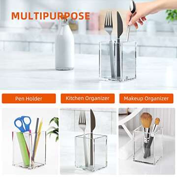 Richboom Clear Acrylic Pen Pencil Holder Cup, Makeup Brush Storage Organizer, Desk Accessories Holder Desktop Stationery Organizer for Office School Home Supplies