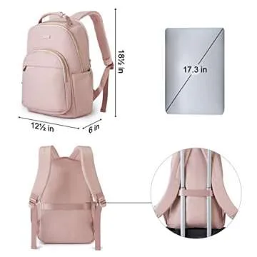 LIGHT FLIGHT Laptop Backpack Women Travel Backpacks Book Bag for 17.3 Inch Computer Carry on Backpack for Work Travel College Large Pink