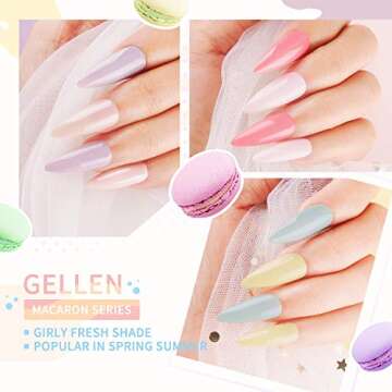 Gellen Gel Nail Polish Set - Macaron Series 6 Colors, Popular Girly Fresh Nail Art Solid Pastel Colo...