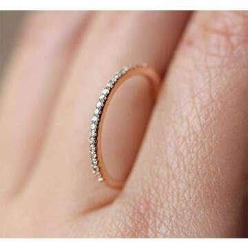 Bib Jewelry 14K Rose Gold Plated Plated Silver CZ Simulated Diamond Stackable Ring Eternity Bands for Women,Size 5-10 (Rose Gold, 6#)