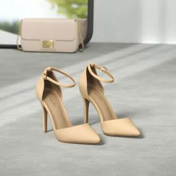 DREAM PAIRS Women's Oppointed-Lacey Pointed Toe Ankle Strap High Heel Stiletto Pumps Wedding Dress Shoes,Size 7.5,Nude/Nubuck,Oppointed_Lacey