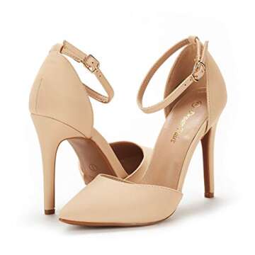 DREAM PAIRS Women's Oppointed-Lacey Pointed Toe Ankle Strap High Heel Stiletto Pumps Wedding Dress Shoes,Size 7.5,Nude/Nubuck,Oppointed_Lacey