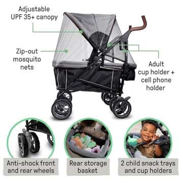 Summer Infant 3Dlite Wagon Convenience Lightweight Stroller for Infants, Accommodates up to 50 Pounds and Holds 2 Children, Black/Gray