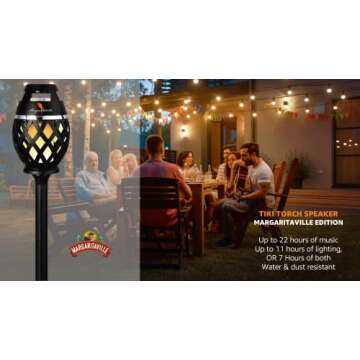 Margaritaville Tiki Torch - Waterproof Bluetooth Speaker, Portable Party Speaker with Flickering LED Lights, Perfect for Travel, Parties, Yards, and Pools
