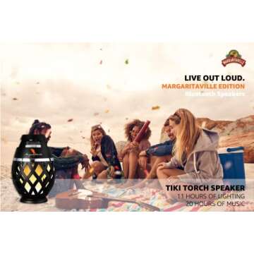 Margaritaville Tiki Torch - Waterproof Bluetooth Speaker, Portable Party Speaker with Flickering LED Lights, Perfect for Travel, Parties, Yards, and Pools