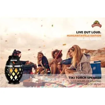 Margaritaville Tiki Torch - Waterproof Bluetooth Speaker, Portable Party Speaker with Flickering LED Lights, Perfect for Travel, Parties, Yards, and Pools