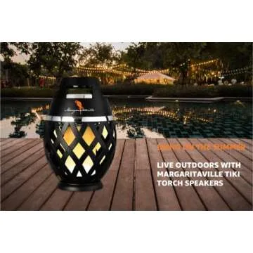 Margaritaville Tiki Torch - Waterproof Bluetooth Speaker, Portable Party Speaker with Flickering LED Lights, Perfect for Travel, Parties, Yards, and Pools