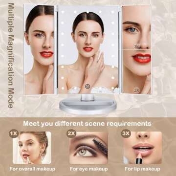 Flymiro Tri-fold Lighted Vanity Makeup Mirror with 3x/2x Magnification,21 LEDs Light and Touch Scree...