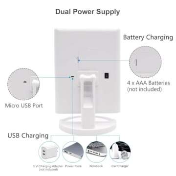 Flymiro Tri-fold Lighted Vanity Makeup Mirror with 3x/2x Magnification,21 LEDs Light and Touch Screen,180 Degree Free Rotation Countertop Cosmetic Mirror,Travel (White)