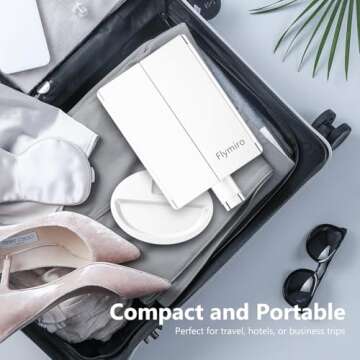 Flymiro Tri-fold Lighted Vanity Makeup Mirror with 3x/2x Magnification,21 LEDs Light and Touch Screen,180 Degree Free Rotation Countertop Cosmetic Mirror,Travel (White)