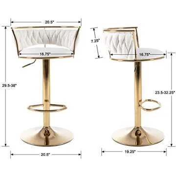 DUOMAY Modern Swivel Bar Stools Set of 2, Velvet Adjustable Height Barstools Low Back Kitchen Island...