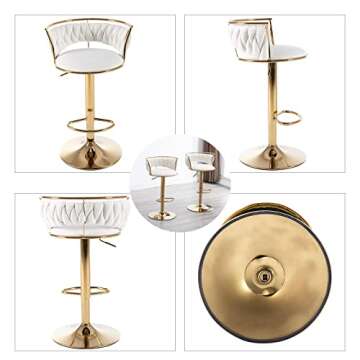 DUOMAY Modern Swivel Bar Stools Set of 2, Velvet Adjustable Height Barstools Low Back Kitchen Island Counter Bar Chair with Golden Base, White